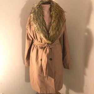 Tan Fur-Collared Long Peacoat ❄️🖤❄️